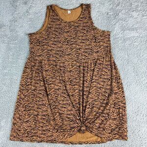 Old Navy Women's Sleeveless Dress XXL Brown Black Knotted Knee Length Stretchy T